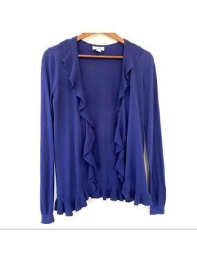 LOFT open cardigan with ruffles in 💯 cotton  knit